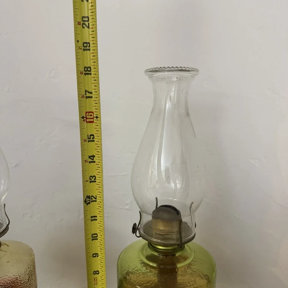 Vintage Pair of Depression Glass P&A Oil Lamp Globe Green Yellow‎ Risdon Company